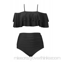 zerocoast Women's High Wasited Bottom Off Shoulder Crop Bikini Swimsuits Black B07L9CRMYR